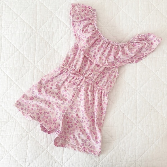 Btween Kids Pink Purple Floral Ruffle Short Romper 3T - Picture 2 of 4